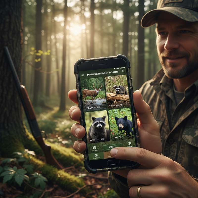 Jäger im Revier kontrolliert Wildkamera-App Ergebnisse
