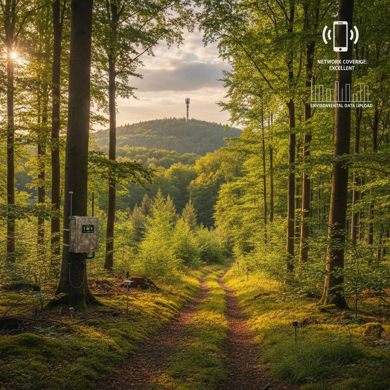 Ländliche Waldlandschaft in Deutschland — Mobilfunkempfang für Wildkameras