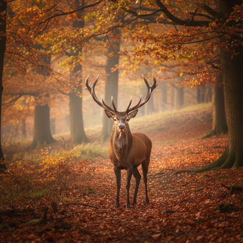 Hirsch im Herbstwald — Rotwild Bestandsmonitoring Wildkamera
