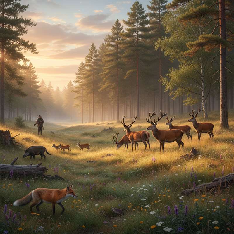 Waldlichtung im Abendlicht — ideales Wildkamera-Umfeld am Ansitz