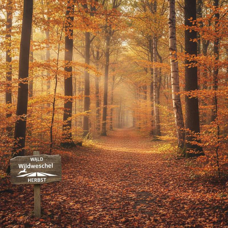 Herbstwald mit Wildkamera an Baum — digitale Jagdplanung