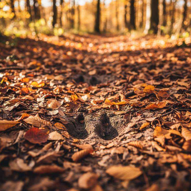 Wildtierspur im Herbstlaub — Fährten lesen Jungjäger Reviererschließung