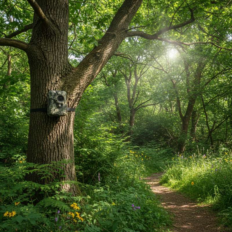 Wildkamera an Eichenbaum montiert — Einstieg Jungjäger digitales Revier