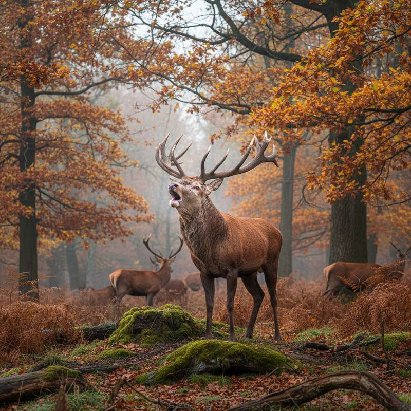 Rothirsch in herbstlichem Wald — Rotwild Brunft mit Wildkamera dokumentieren