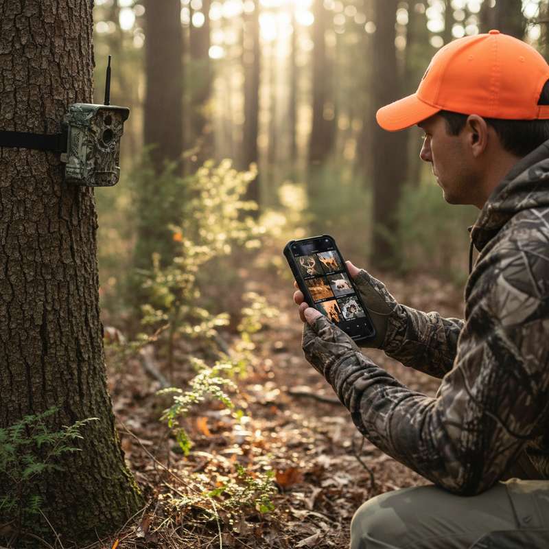 Jäger prüft Secacam App Ergebnisse im Revier