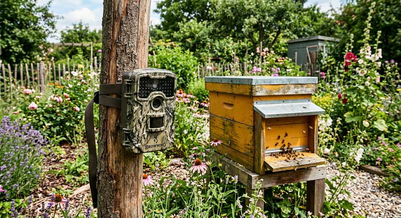 SECACAM am Bienenstand montiert Imker