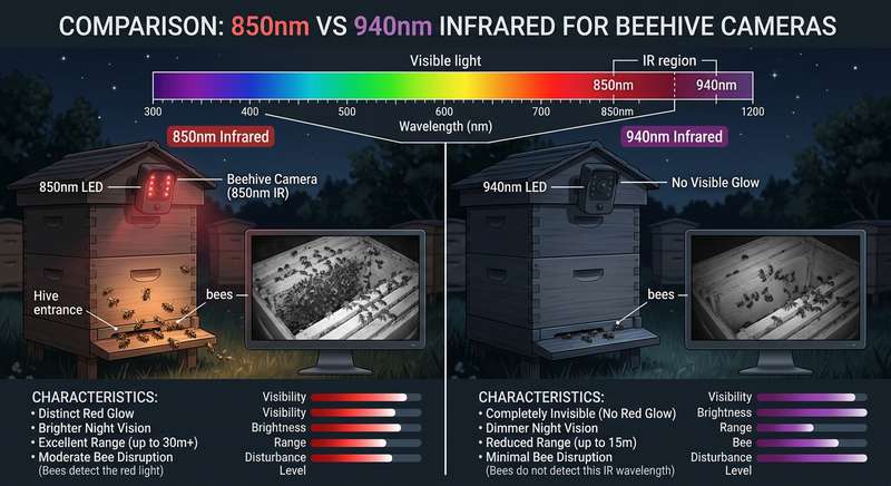 940nm No-Glow vs 850nm Low-Glow Infrarot Bienenstock