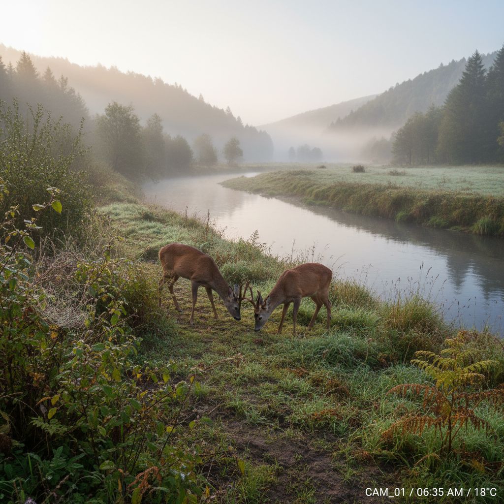 Waldbachszene Morgenlicht Wildkamera-Standort