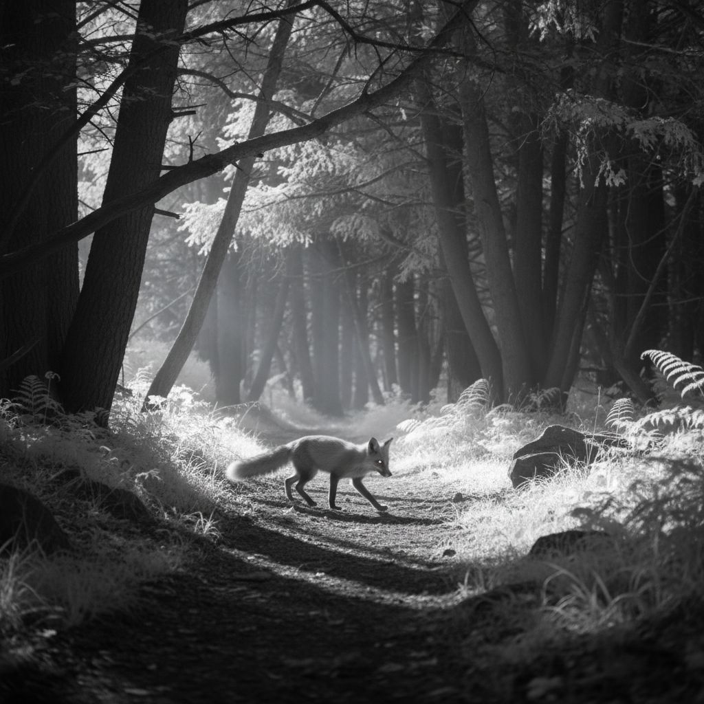 Nacht im Wald Wildszene Kamera-Perspektive