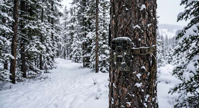 Wildkamera im Schnee bei Minusgraden Winterbetrieb
